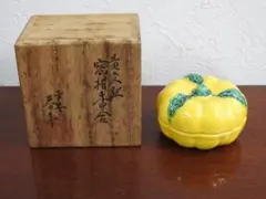 イ681 香合『平安　春峰』『染付柑橘形　香合　共箱』茶道具 イ681 香合『平安 春峰』『染付柑橘形 香合 共箱』茶道具