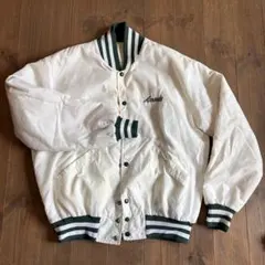 スタジャン　古着　ジャケット　ブルゾン　男女兼用　アウター　ホワイト　グリーン