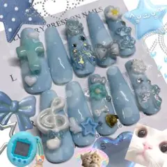 ハンドメイド︎┊︎ネイルチップ︎┊︎ブルー︎┊︎パステル