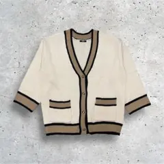 vintage ニットカーディガン Vネック アイボリー プレッピー 古着のサムネイル