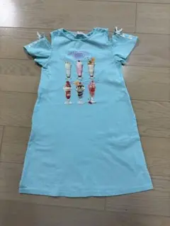 水色 アイスクリームプリント ワンピース 半袖