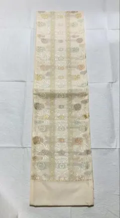 花柄刺繍 袋帯 白クリーム色