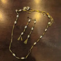 BEAMS　ブロンズ＆パール　 ネックレスとピアスセット