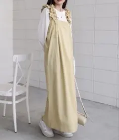 美品　Bab ギャザージャンパーワンピース　イエロー　M