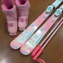 送料無料 KAZAMA 126cmガールズスキー4点セット ブーツ21cm