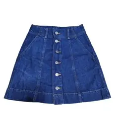 デニムブルー Aラインミニスカート ボタン付き