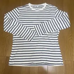 美品UNIQLO Mサイズ 白とネイビーのストライプ 長袖カットソー