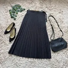 6362✾キャンプセブン✾プリーツスカート【L】ブラック/ロング/しっかり生地