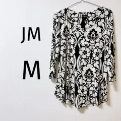 8 JM モノクロ花柄チュニック M トップス チュニック 長袖 7分丈