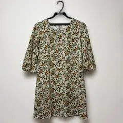 ダブルクローゼット　花柄 七分袖 Aラインワンピース