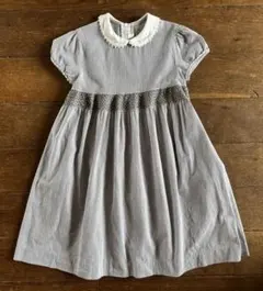 キッズ女の子130ストライプ ワンピース半袖ギャザー刺繍がかわいいフォーマルにも