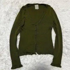【美品】シビラ 毛100% ニットカーディガン Vネック フリル カーキ M