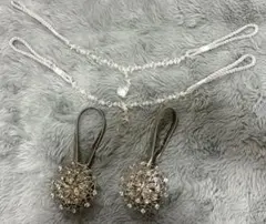 【未使用・2点セット】ビジュー付きカーテンタッセル／パール＆クリスタル風デザイン