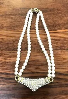アクセサリー　パール　ネックレス　ラインストーン　ビンテージ　女性用
