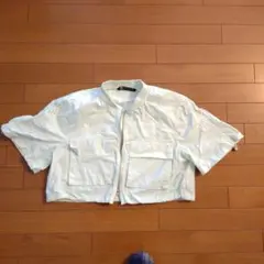 【ZARA】トレンド クロップド丈 半袖ジップアップブルゾン ジャケット M