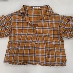 オレンジ系チェック パフスリーブシャツ