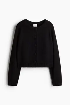 美品 H&M ファインニットカーディガン くるみボタン レディース 黒 ブラック