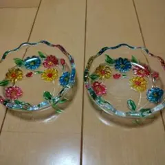 更にお値下げ‼️昭和レトロ小皿　ガラス　花　カラフル