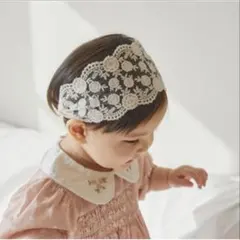 ヘッドドレス 花 レース ヘアバンド ベビー キッズ　刺繍　白　ホワイト