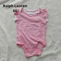 Ralph Lauren  半袖ピンクボーダーロンパース  60～70