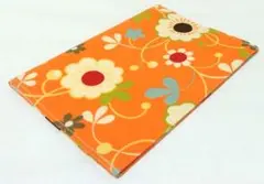 ブックカバー　オレンジ花柄　文庫本サイズ　布製