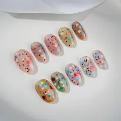 【新品】カラフルラメネイルチップ ドット＆ホログラム /ぷるぷるジェリーカラー