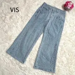 VIS ビス ワイドデニムパンツ【S】ライトブルー ダメージ風 総柄 ゆったりのサムネイル