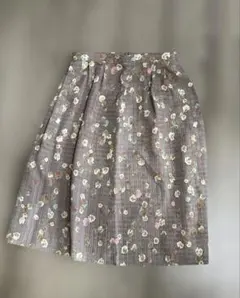 花卉印花 棕灰色 膝上百褶裙 L碼