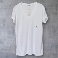UNIQLO モダールリネン VネックTシャツ 白 半袖 レディース M 新品