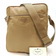 プラダ ショルダーバッグ レザー×ナイロン ベージュ 三角ロゴ ギャラ付