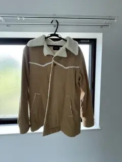 ベージュ ボア襟ジャケット フリース