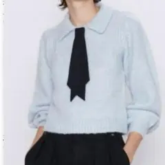 ZARA グレー ネクタイ付きセーター
