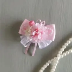 ピンク小花とリボンで可愛く　子ども　キッズ　コサージュ　ブローチ　入学式　入園式
