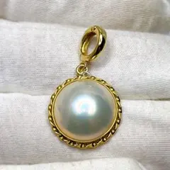 K18YG マベパール ペンダントトップ 14mm 照り良好 鑑別可