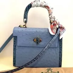 【ジェーンクロード】オーストリッチ×クロコバッグHERMESツイリースカーフ付き