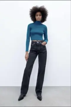ハイネック　クロップドニットセーター　ブルー　ZARA ザラ