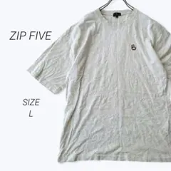 a1341▶ジップファイブ　Tシャツ【L】半袖　ビッグシルエット　刺繍　グレーのサムネイル
