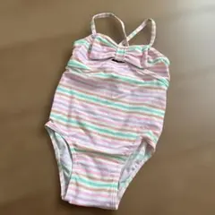 ベビー水着(女の子) リボン付きストライプ　18-24M