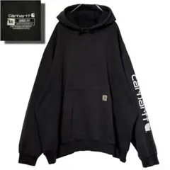 【超ビッグサイズ4XL】Carhartt 袖ロゴ パーカー ブラック フェード系
