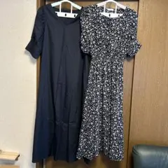 【美品】ネイビー ワンピース まとめ売り2枚セット 花柄、無地