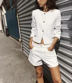ZARA ノーカラージャケット ホワイト XS