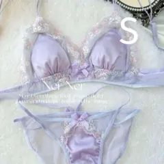 楽ブラ ブラレット セクシー 下着2789ラベンダーS ノンワイヤーブラショーツ