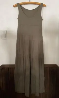 カーキブラウン オリーブグリーン ロングワンピース ノースリーブ エスニック