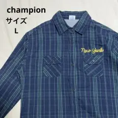 champion チェックシャツワンピース L ロングシャツ 綿100
