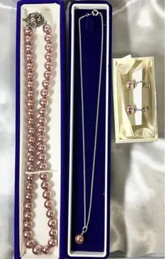 【中古品】 美品 パール アクセサリー ピンク 3点セット