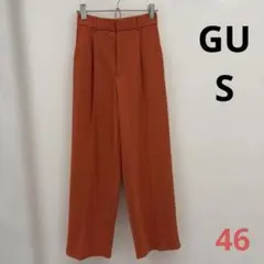 GU ジーユー カットソースラックス タックワイドパンツ オレンジ S