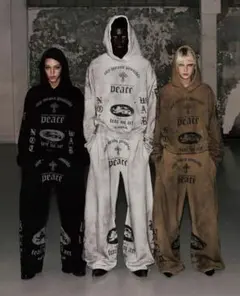 BADBLOOD ギャル 平成 y2k ワイドパンツセットアップ ビンテージ加工 BADBLOOD ビンテージ加工　ワンショルダー＋ワイドパンツセットアップ パンツ