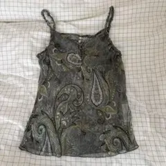 CRAZY DOLL ペイズリー柄 キャミソール トップス レース グリーン