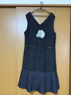 【新品タグ付き】HAPPYFACE ツイード　ワンピース　ブラック　LL