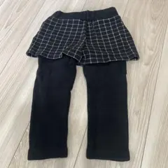 裏起毛スカート付きレギンス 黒と白のチェック100